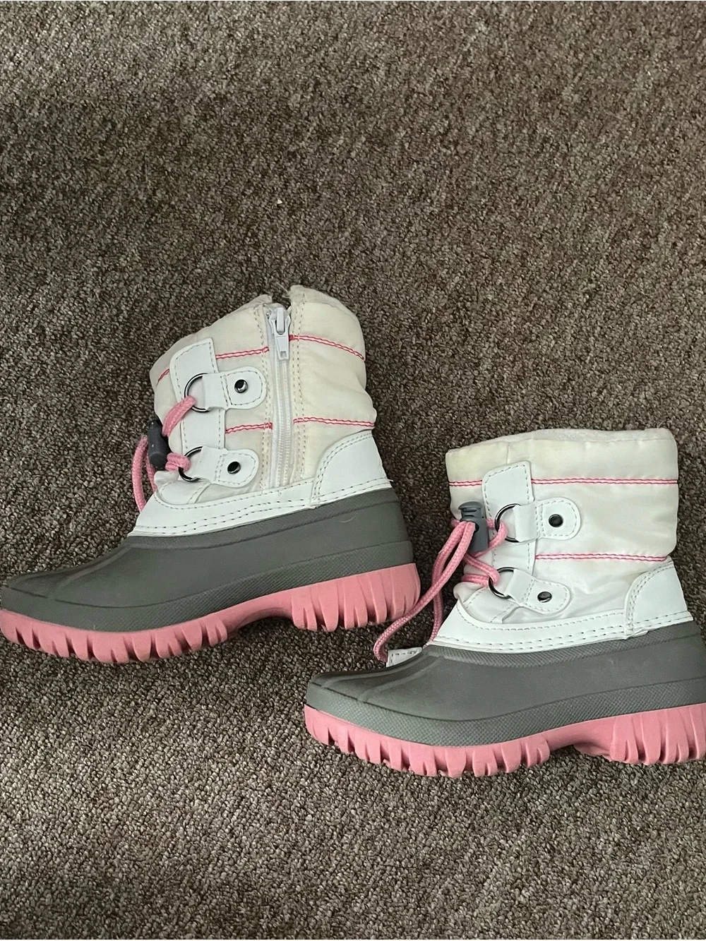 Kids Winter Rain & Snow Boots in White, Gray and Pink